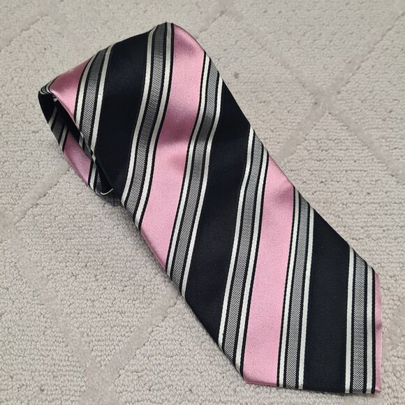Donald Trump Signature Collection Necktie Silk Pink Black Stripe Business - Picture 1 of 4
